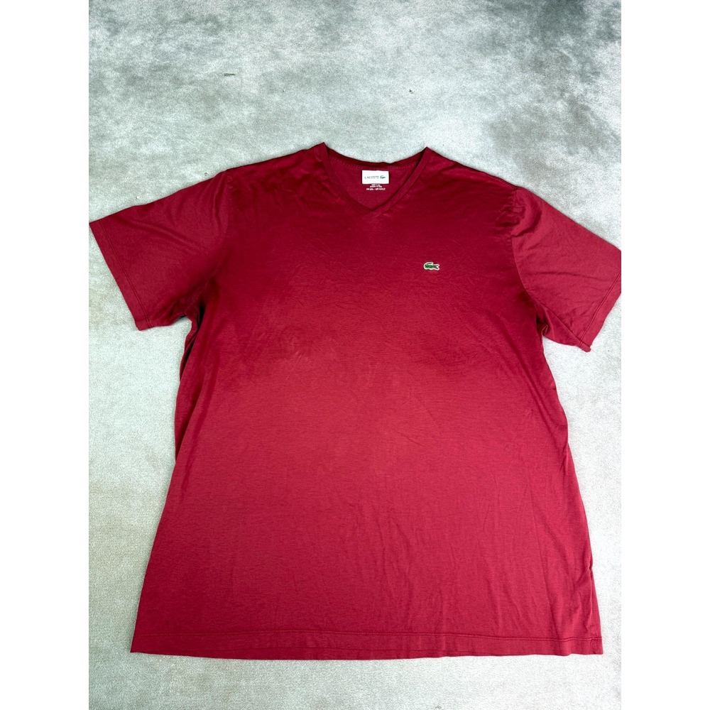 Lacoste T-Shirt Mens 3XLT Red Pima Cotton Crocodile Patch Logo V-Neck Casual